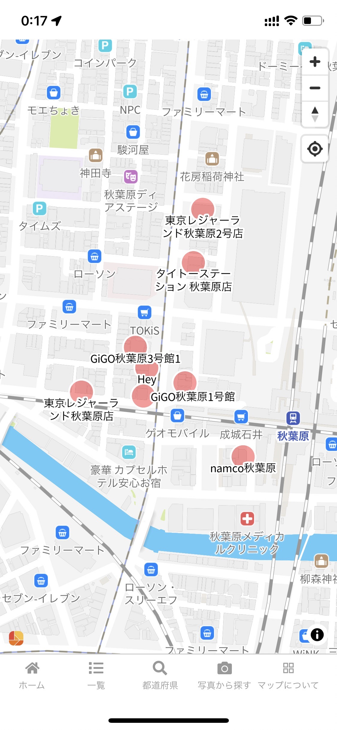 オンゲキ設置店舗マップのスクリーンショット